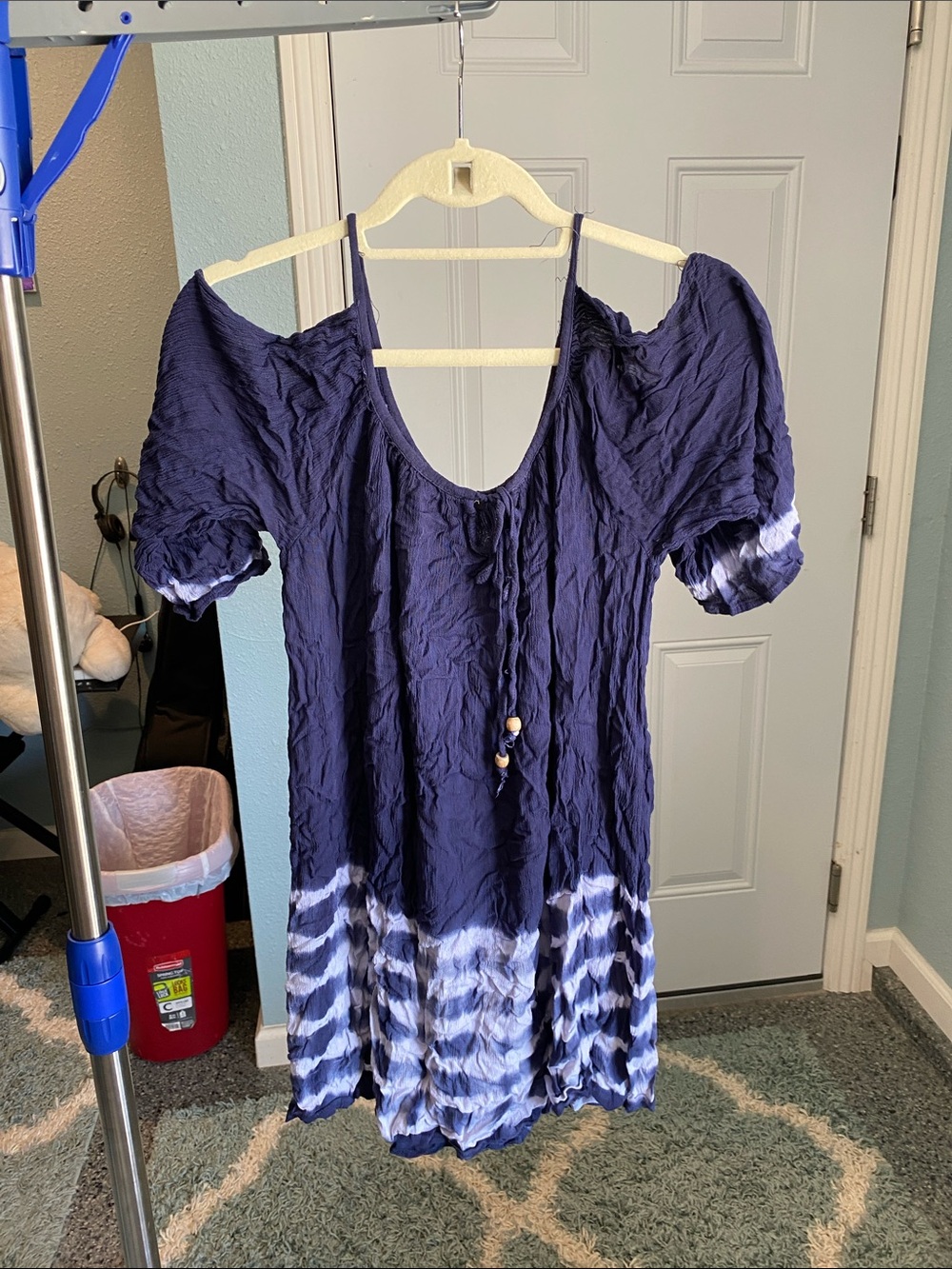 Raviya Navy and White Tie-Dye Swim Cover-Up Dress